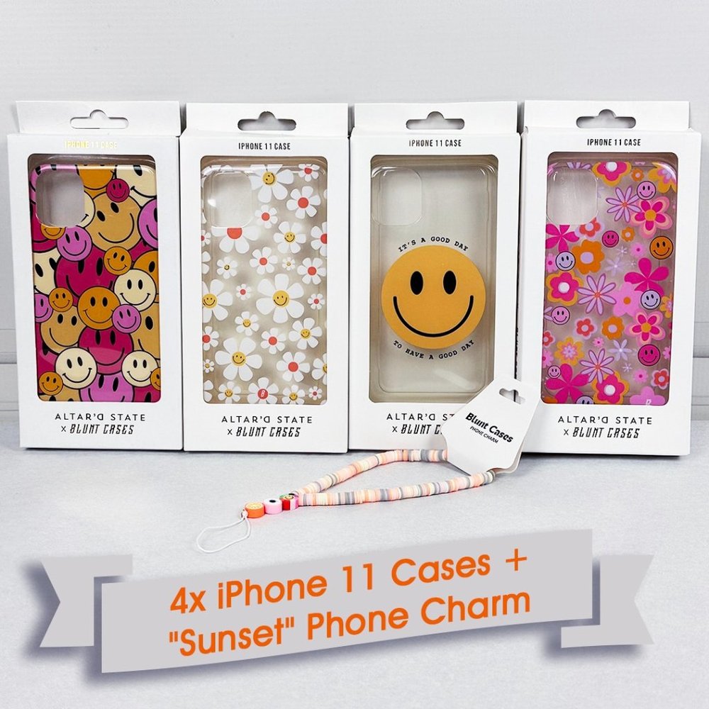 FOUR iPhone 11 Cases by Alter'd State - Smiley Face Theme + Phone Charm